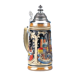 Authentic Munchen Landmarks Relief Beer Stein - 0.5L Collectible German Stoneware