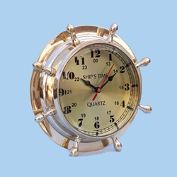 Brass Double Dial Porthole Wheel Clock 8" 143-WC-1451