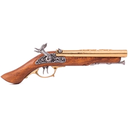18th Century Pirate Double-Barrel Pistol – Antique Brass Finish - Non-Firing