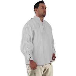 Renaissance Cotton Shirt with Laced Sleeves, White, XL